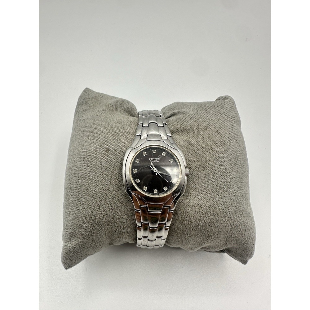 CITIZEN Eco Drive Black Dial SS Date Women Ladies Watch Power By Light